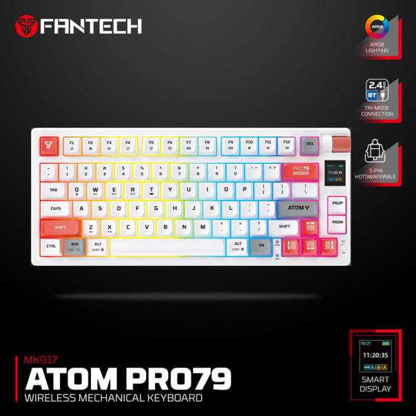 Tastatura mehanička Gaming Fantech MK917 RGB Atom PRO79 Wireless bela (blue switch) - G220816