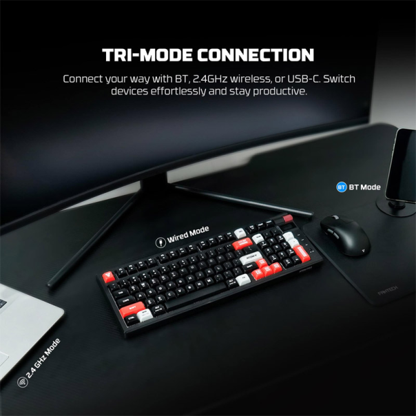 Tastatura mehanička Gaming Fantech MK918 RGB Atom PRO097 Wireless bela (blue switch) - G220820