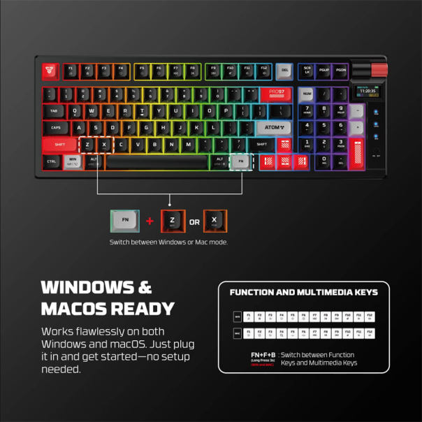 Tastatura mehanička Gaming Fantech MK918 RGB Atom PRO97 Wireless Mercury bela (Red switch) - G220821