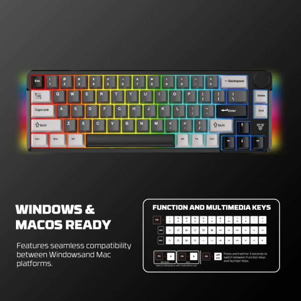 Tastatura mehanička Gaming Fantech MK919 Atom PRO66 siva (Blue switch) - 221129