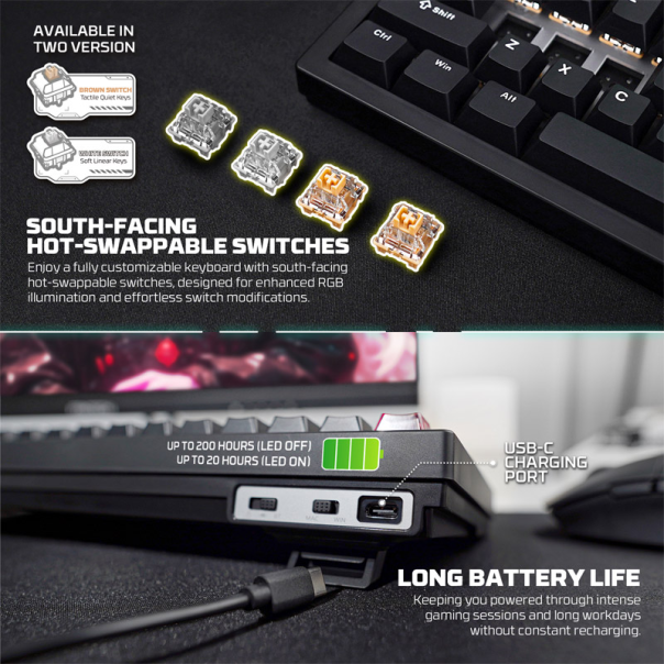 Tastatura mehanička Gaming Fantech MK920 RGB Maxfit 6 Wireless bela (white switch) - G221868