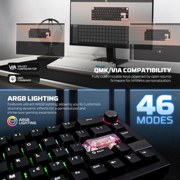 Tastatura mehanička Gaming Fantech MK920 RGB Maxfit 6 Wireless bela (White switch) - 221868