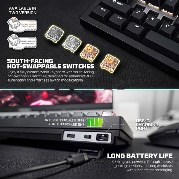 Tastatura mehanička Gaming Fantech MK920 RGB Maxfit 6 Wireless black (White switch) - 221870