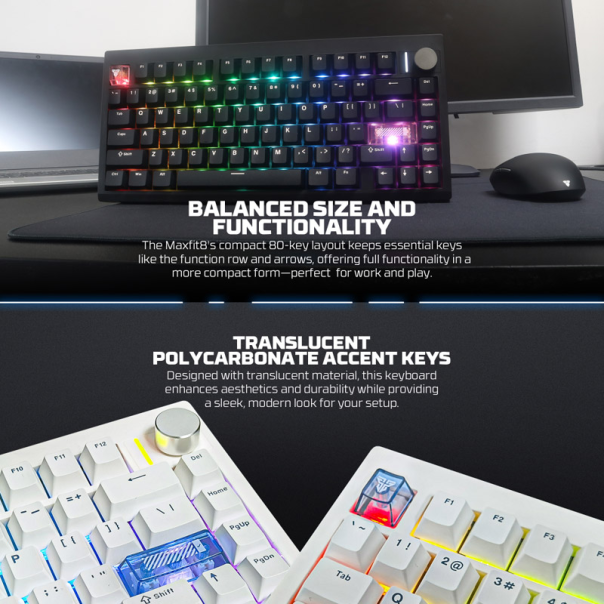 Tastatura mehanička Gaming Fantech MK921 Maxfit 8 Wireless bela (white switch) - G223716