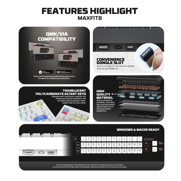 Tastatura mehanička Gaming Fantech MK921 Maxfit 8 Wireless black brown switch - 223715