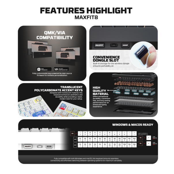Tastatura mehanička Gaming Fantech MK921 Maxfit 8 Wireless crna (brown switch) - G223715
