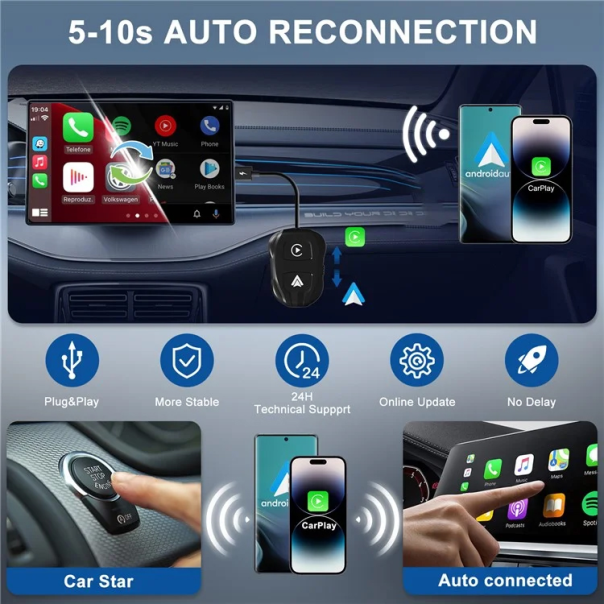 TechAdro Carplay Wireless Adapter za auto Andorid 2 u 1 USB, Type C crni - 214910