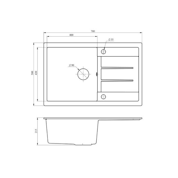 METALAC INKO Sudopera X Granitna Atos Plus 780x500 fi sifona 90 crna - 377919