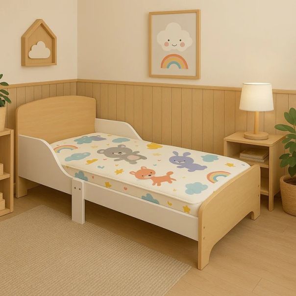 Dečiji drveni krevet sa zaštitom i ramom za dušek 140/70 cm – KINDER HOME - TF-11170
