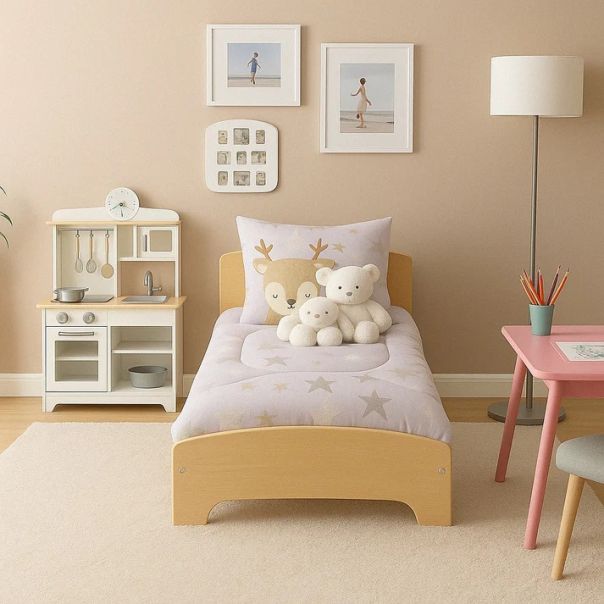 Dečiji drveni krevet sa zaštitom i ramom za dušek 140/70 cm – KINDER HOME - TF-11170