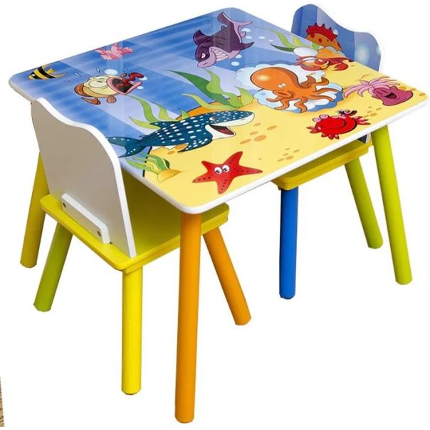KINDER HOME Dečiji drveni sto i stolice sa morskim životinjama - EP2227654