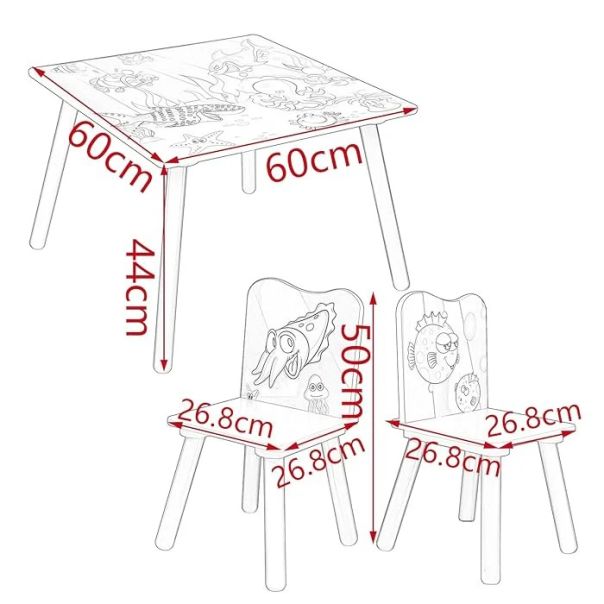 KINDER HOME Dečiji drveni sto i stolice sa morskim životinjama - EP2227654