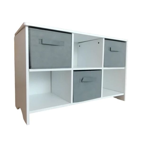 KINDER HOME Drvena komoda sa 6 tekstilnih fioka za odlaganje siva - TF5491