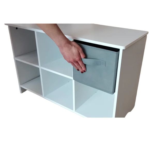 KINDER HOME Drvena komoda sa 6 tekstilnih fioka za odlaganje siva - TF5491