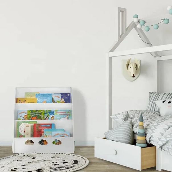 KINDER HOME Dečija drvena polica za knjige sa delom za skladištenje bela - TF-5733