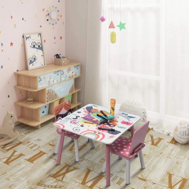 KINDER HOME Drveni dečiji sto sa stolicama roze - TF-6001