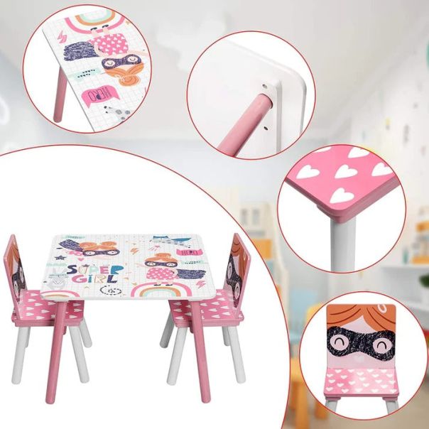 KINDER HOME Drveni dečiji sto sa stolicama roze - TF-6001