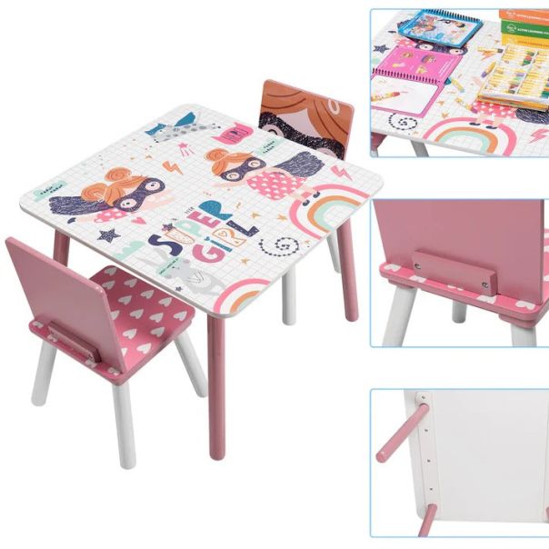 KINDER HOME Drveni dečiji sto sa stolicama roze - TF-6001