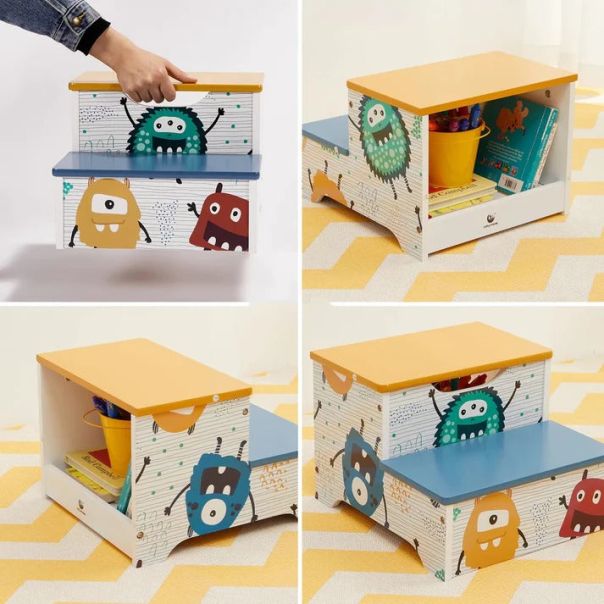 KINDER HOME Dečija drvena stolica-merdevine sa 2 stepenika šarena - TF-6063