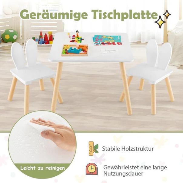KINDER HOME Dečiji drveni sto sa 2 stolice,set za učenje,crtanje , jelo- BUNNY - TF-6176