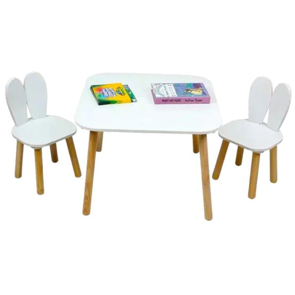 KINDER HOME Dečiji drveni sto sa 2 stolice,set za učenje,crtanje , jelo- BUNNY - TF-6176