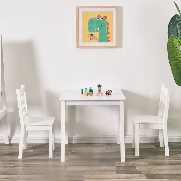 KINDER HOME Dečiji drveni sto sa 2 stolice, set za učenje, crtanje, igru, jelo - BELI - TF-6644-V