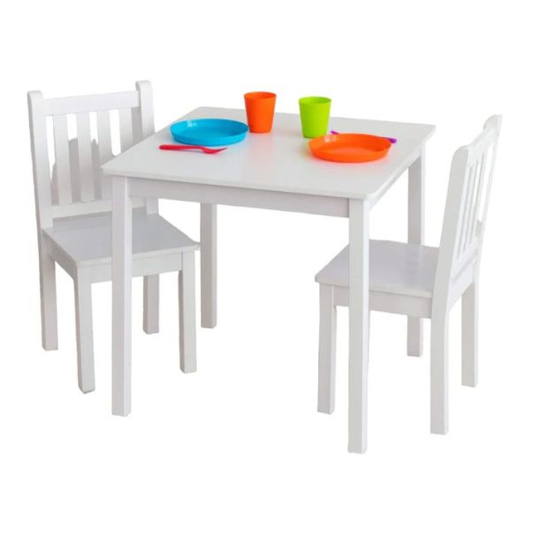KINDER HOME Dečiji drveni sto sa 2 stolice, set za učenje, crtanje, igru, jelo - BELI - TF-6644-V