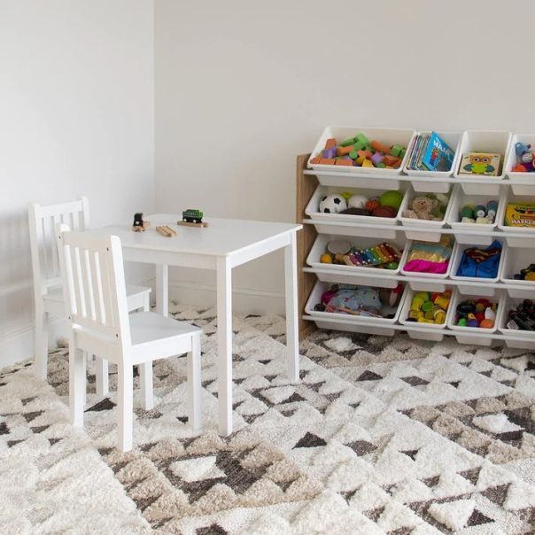 KINDER HOME Dečiji drveni sto sa 2 stolice, set za učenje, crtanje, igru, jelo - BELI - TF-6644-V