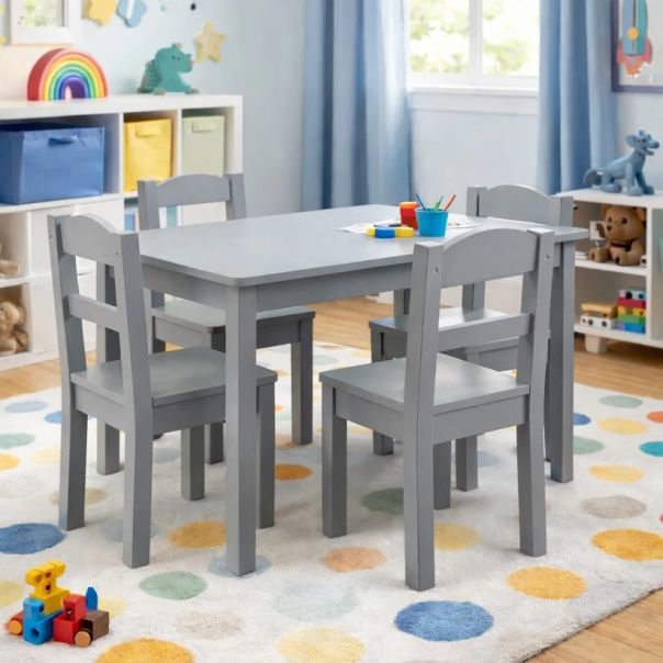 Dečiji sto sa 4 stolice KINDER HOME – Drveni dečiji sto za igru i učenje - EP2988397