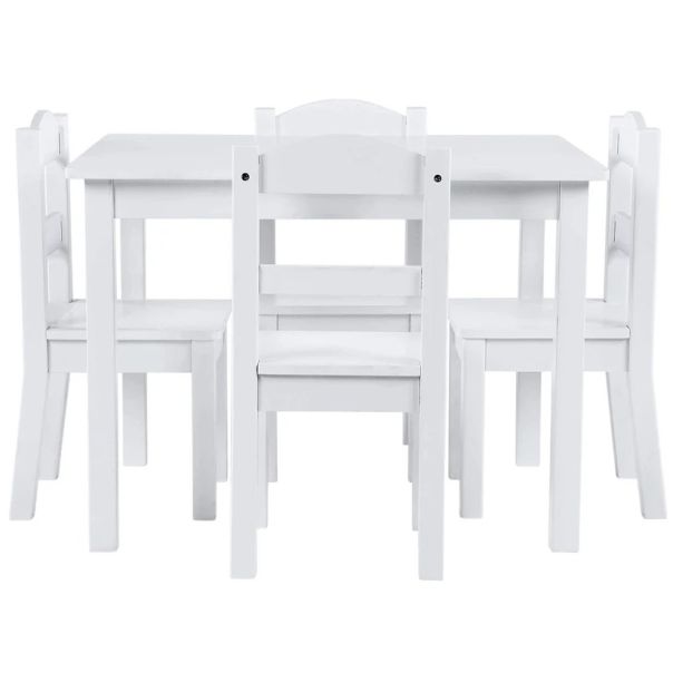 Dečiji sto sa 4 stolice KINDER HOME, drveni set za igru i učenje, beli - TF-6645-V