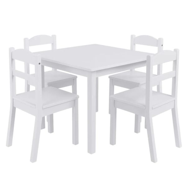 Dečiji sto sa 4 stolice KINDER HOME, drveni set za igru i učenje, beli - TF-6645-V