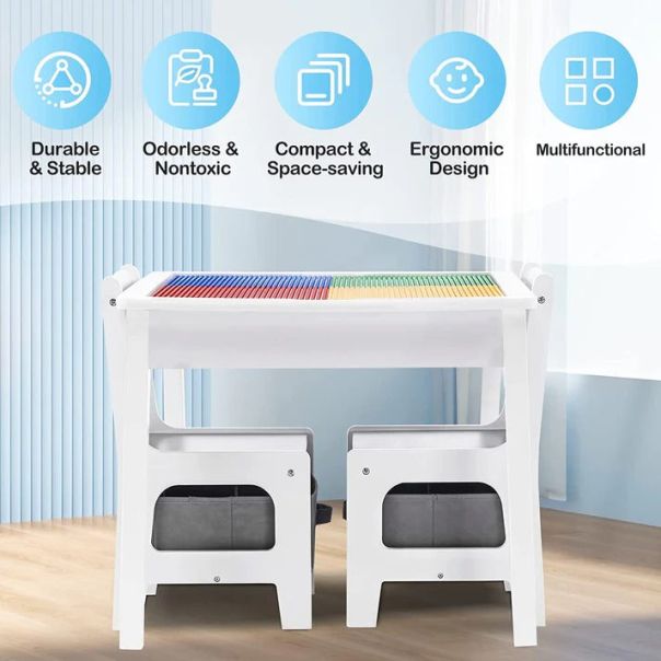 KINDER HOME Dvostrani dečiji sto sa 2 stolice šareni - TF-6705