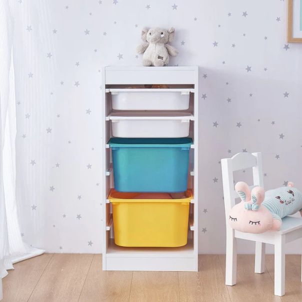 KINDER HOME Dečiji ormarić, polica za igračke sa 4 kutije za odlaganje, bela - TF-6745-2