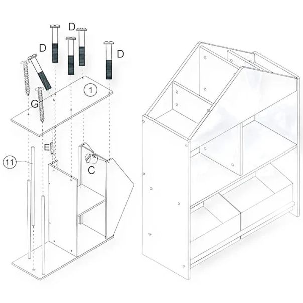 Kinder home Dečiji ormarić, regal za igračke i knjige sa tablom za pisanje, kuća, drvo - TF-6747