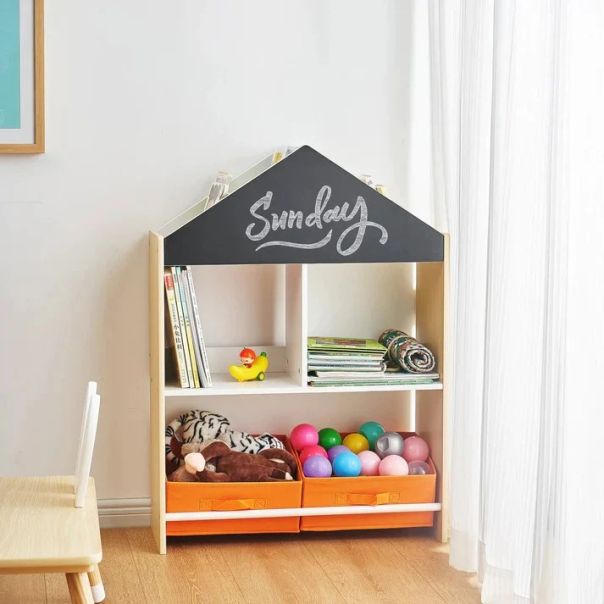Kinder home Dečiji ormarić, regal za igračke i knjige sa tablom za pisanje, kuća, drvo - TF-6747