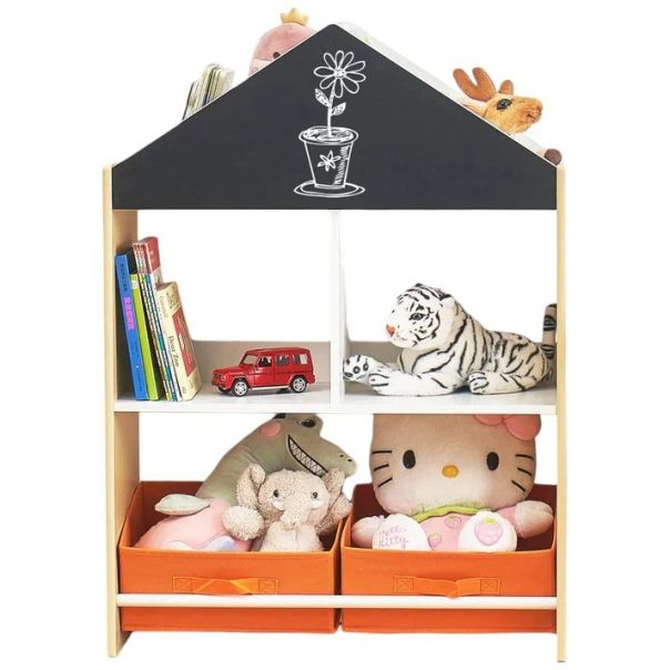 Kinder home Dečiji ormarić, regal za igračke i knjige sa tablom za pisanje, kuća, drvo - TF-6747