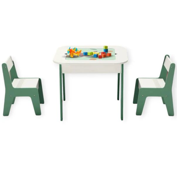 KINDER HOME Dečiji sto sa stolicama 4 u 1 ,2 vrha,tabla i vrh za slaganje LEGO konstrukotora - TF-6808
