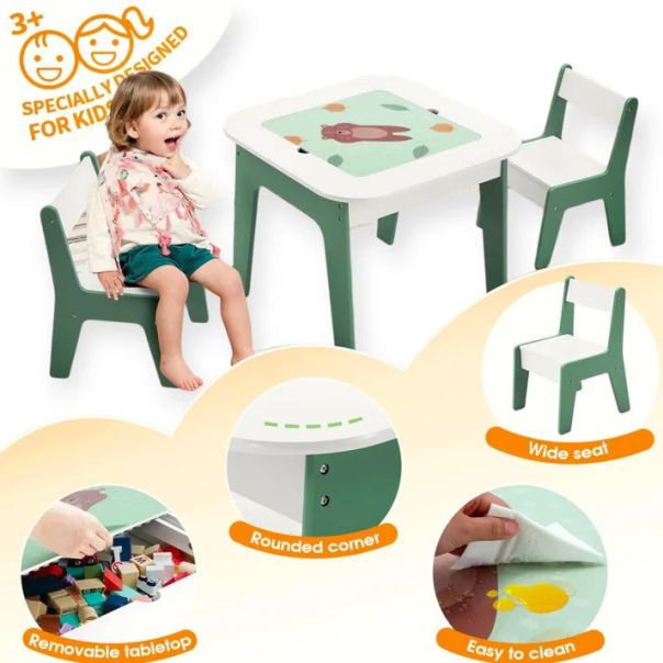 KINDER HOME Dečiji sto sa stolicama 4 u 1 ,2 vrha,tabla i vrh za slaganje LEGO konstrukotora - TF-6808