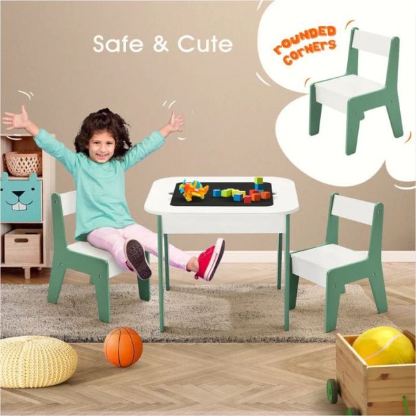 KINDER HOME Dečiji sto sa stolicama 4 u 1 ,2 vrha,tabla i vrh za slaganje LEGO konstrukotora - TF-6808