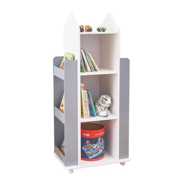 KINDER HOME Rotirajuća polica Raketa sa policama - za odlaganje knjiga i igračaka, bela/siva - TF-6914