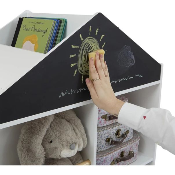 Dečija polica za igračke i knjige KINDER HOME, Kućica sa policama i tablom za crtanje, Montesori - TF-6919-G