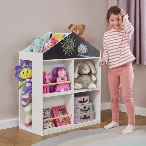 Dečija polica za igračke i knjige KINDER HOME, Kućica sa policama i tablom za crtanje, Montesori - TF-6919-G