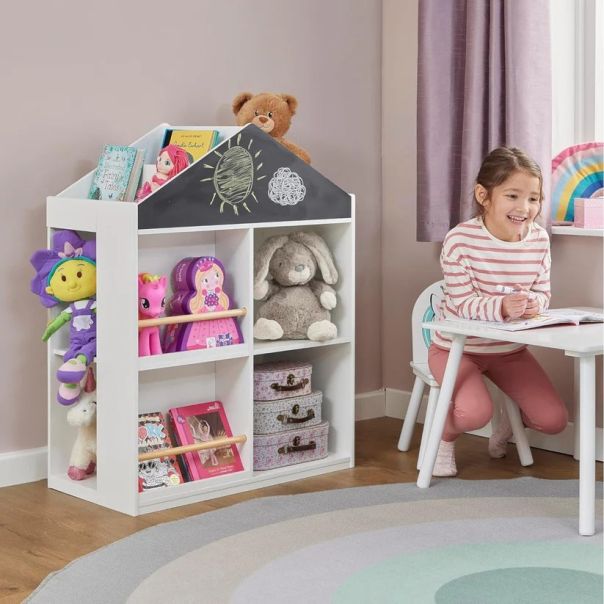 Dečija polica za igračke i knjige KINDER HOME, Kućica sa policama i tablom za crtanje, Montesori - TF-6919-G