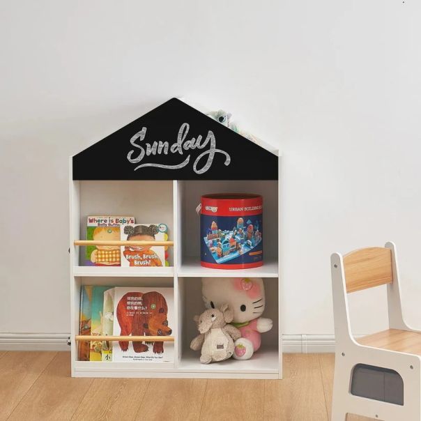 Dečija polica za igračke i knjige KINDER HOME, Kućica sa policama i tablom za crtanje, Montesori - TF-6919-G