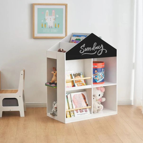 Dečija polica za igračke i knjige KINDER HOME, Kućica sa policama i tablom za crtanje, Montesori - TF-6919-G
