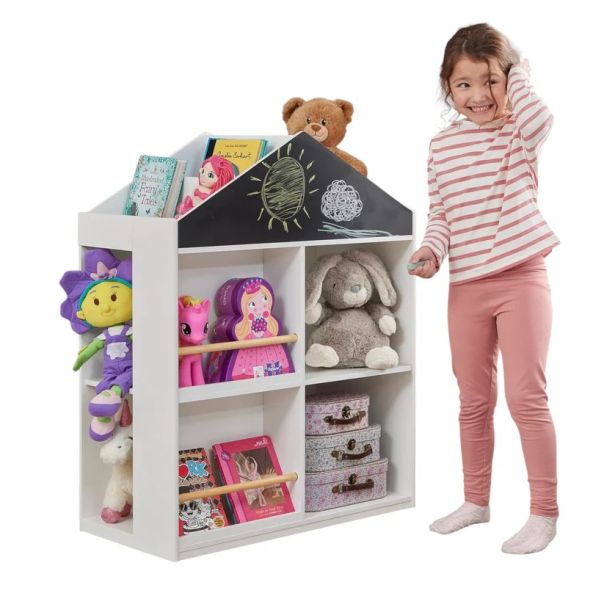 Dečija polica za igračke i knjige KINDER HOME, Kućica sa policama i tablom za crtanje, Montesori - TF-6919-G