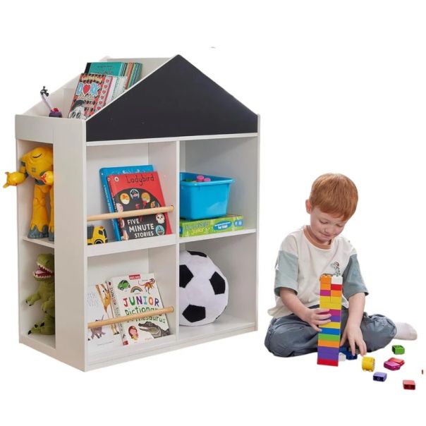 Dečija polica za igračke i knjige KINDER HOME, Kućica sa policama i tablom za crtanje, Montesori - TF-6919-G