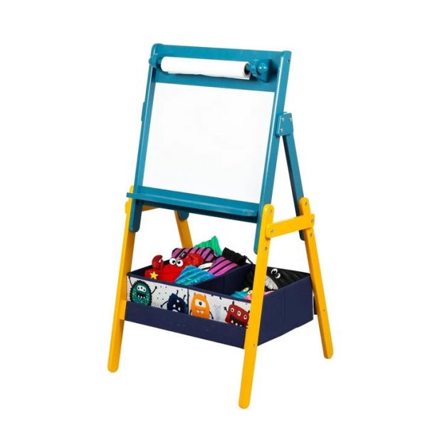 KINDER HOME Dečija drvena tabla sa magnetima na postolju, plavo/žuta - TF6057