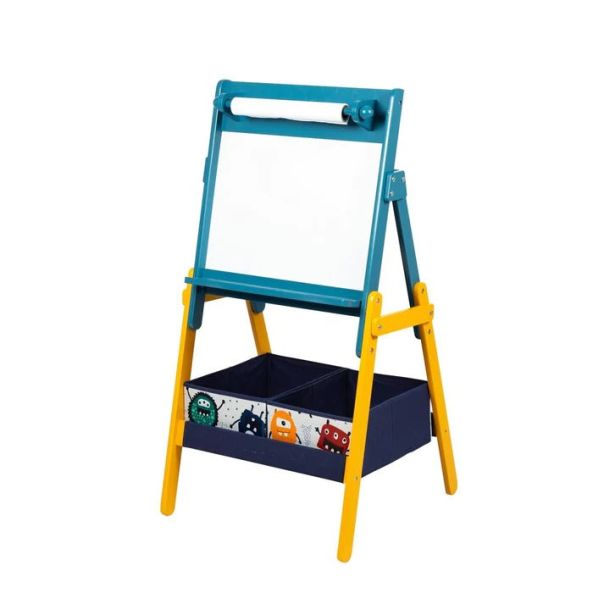 KINDER HOME Dečija drvena tabla sa magnetima na postolju, plavo/žuta - TF6057
