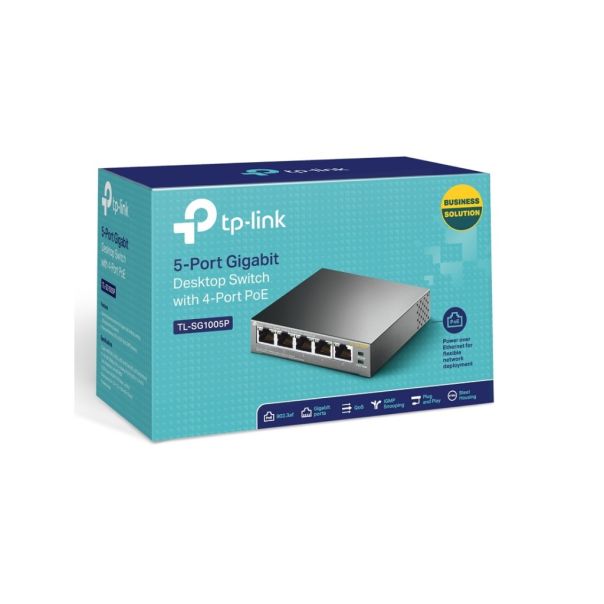 TP LINK Switch TP-LINK TL-SG1005P Gigabit/5x RJ45/10/100/1000Mbps/4x PoE+/56W PoE/metalno kuciste - TL-SG1005P